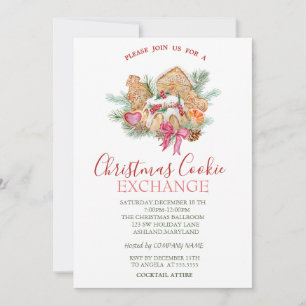 Invitation Cookies de Noël à l'aquarelle Étoiles Noël Vert Ch