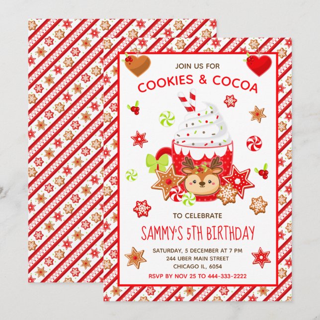 Invitation Cookies de Noël et cacao Anniversaire Rouge (Devant / Derrière)