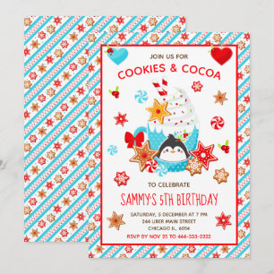 Invitation Cookies de Noël et cacao Bleu d'anniversaire