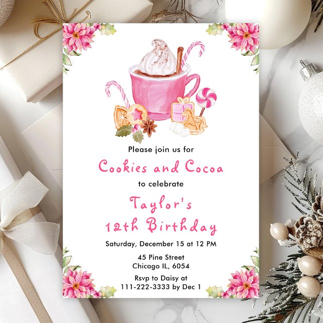 Invitation Cookies de Noël et cacao Fête Anniversaire rose (Créateur téléchargé)