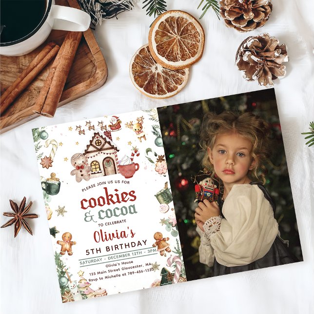 Invitation Cookies de Noël verts et cacao Photo d'anniversair (Créateur téléchargé)