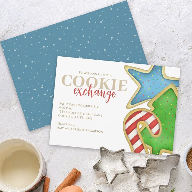 Invitation Cookies de Noël Whimsical Sweet Holiday Plaisant (Christmas whimsical colorful cookie cutout invitation with watercolor cute cookies. )