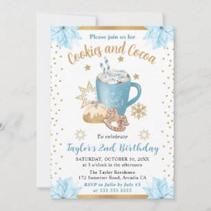 Invitation Cookies d'hiver bleus et gâteau d'anniversaire au 