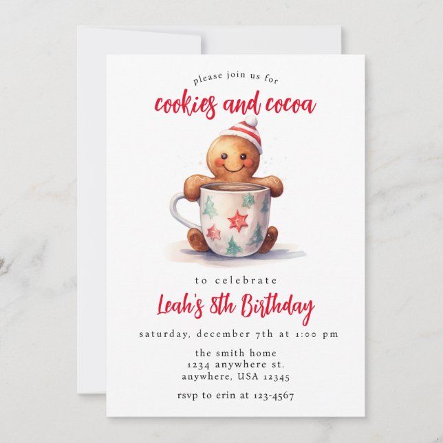 Invitation Cookies d'hiver et cacao Fête d'anniversaire des e (Devant)