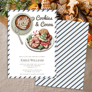 Invitation Cookies et cacao Baby shower bleu Pastel cosy