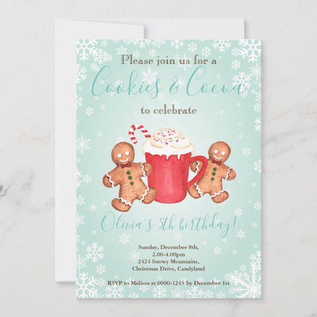 Invitation Cookies et cacao chaud Noël Anniversaire invitatio (Devant)