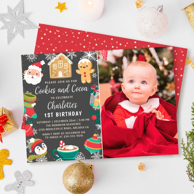 Invitation Cookies et cacao Enfants Noël Anniversaire Photo (Créateur téléchargé)