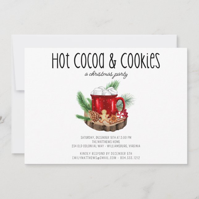 Invitation Cookies et cacao Fête de Noël rustique (Devant)