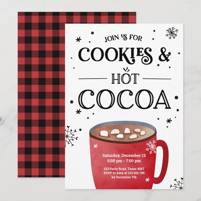 Invitation Cookies et cacao Noël Noël Chocolat chaud (Devant / Derrière)