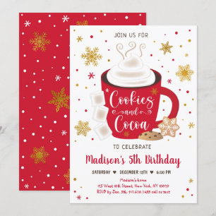 Invitation Cookies et cacao Red Gold Winter Birthday