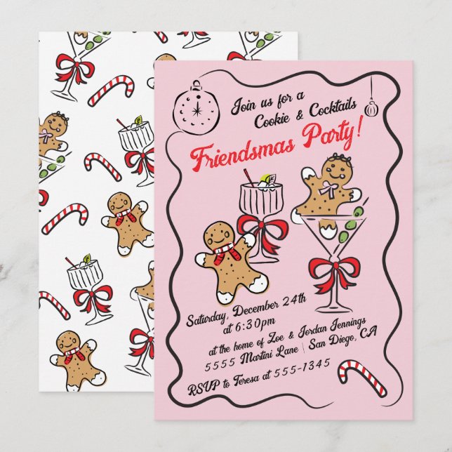 Invitation Cookies et cocktails Fête des amies de Noël (Devant / Derrière)