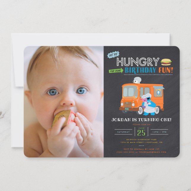 Invitation Cookies Monster Food Truck Chalkboard Anniversaire (Devant)