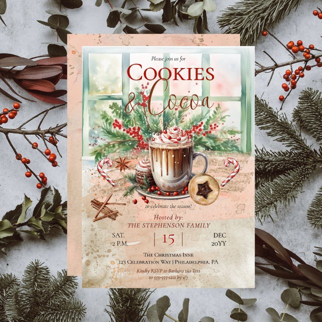Invitation Cookies nostalgiques élégants et Fête du cacao (Elegant and Nostalgic Cookies and Cocoa Christmas Holiday Party Invitation)