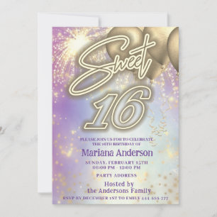 Invitation Cool amusant ballon d'or violet scintillant feux d