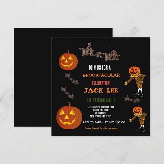 Invitation Cool amusant Halloween Trick ou traitement Anniver (Devant / Derrière)
