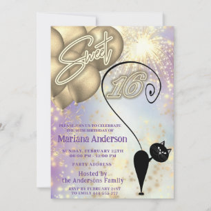 Invitation Cool amusant whimsy chat ballon scintillant feux d