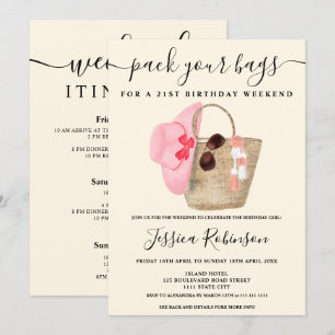 Invitation Cool aquarelle plage sac d'anniversaire week-end