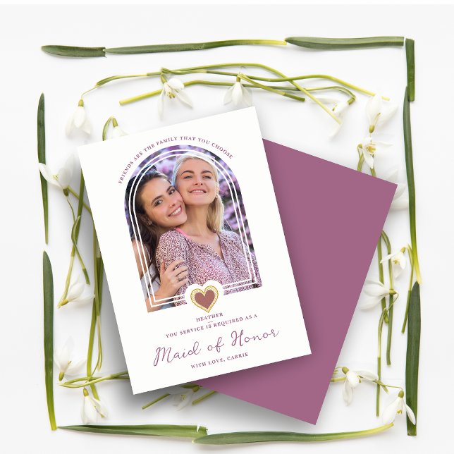 Invitation Cool Arch Fancy Maid of Honor Purple Heart Photo (Créateur téléchargé)
