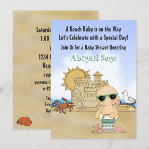 Invitation Cool Beach Baby in Sandcastle Baby shower neutre