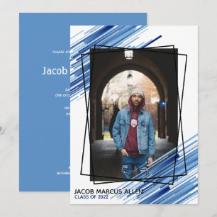 Invitation Cool Bleu Abstrait Photo Graduation