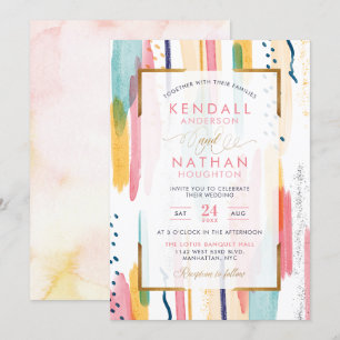 Invitation Cool Bleu Aquarelle Memphis Chic Mariage