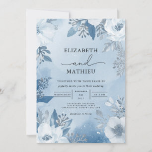 Invitation Cool Blue Frost Floral Winter Wedding