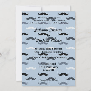 Invitation Cool Blue Mustaches Mariage