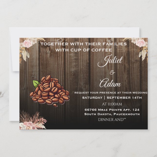 Invitation Cool boho rustique moderne élégant Mariage café (Devant)