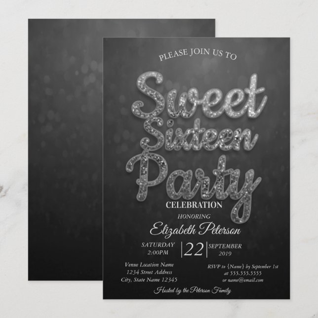 Invitation Cool branché Bokeh Sweet 16 Party (Devant / Derrière)
