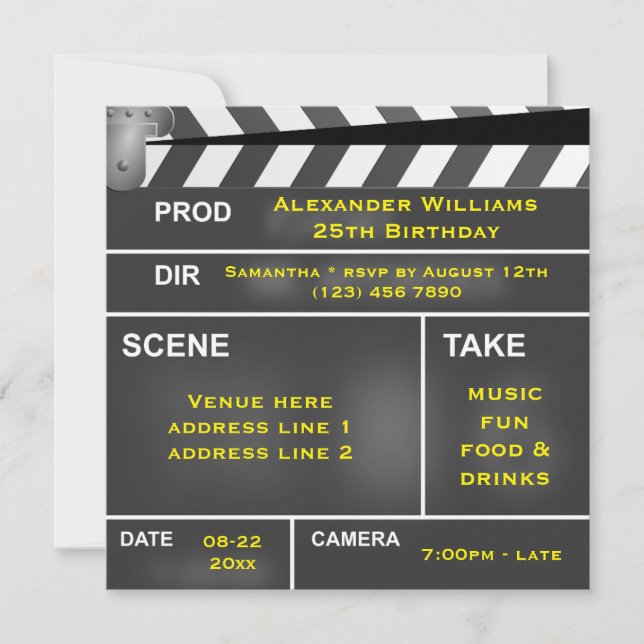 Invitation Cool Clapper Board 25e anniversaire (Devant)