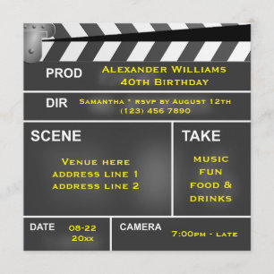 Invitation Cool Clapper Board 40e anniversaire