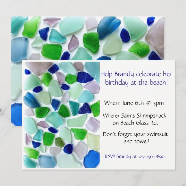 Invitation Cool Colours Sea Glass Beach (Devant / Derrière)