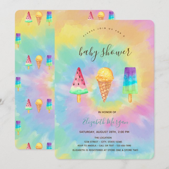Invitation Cool Crèmes glacées Baby shower de teinture à tart (Devant / Derrière)