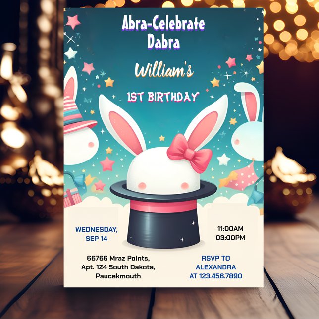 Invitation Cool Cute Bunny Tv Party Magie Show 1er anniversai (Créateur téléchargé)