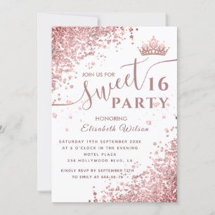 Invitation Cool diamant parties scintillant rose or tiara dou