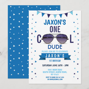 Invitation Cool Dude 1er Anniversaire Lunettes de soleil Summ