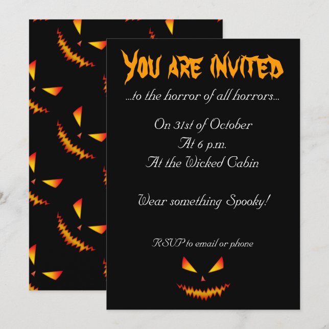 Invitation Cool effrayant Jack O'Lantern face Halloween Invit (Devant / Derrière)