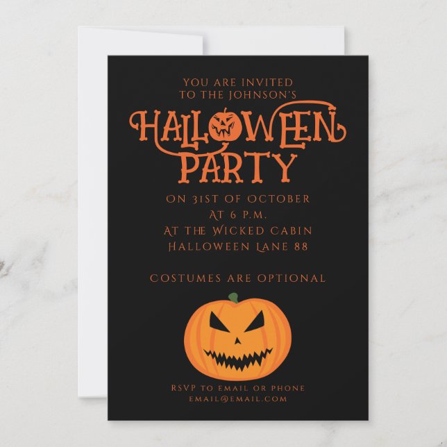 Invitation Cool effrayant Jack O'Lantern Halloween noir orang (Devant)