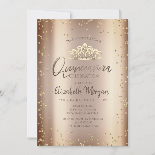 Invitation Cool élégant Tiara, Diamonds Cooper Quinceañera (Devant)