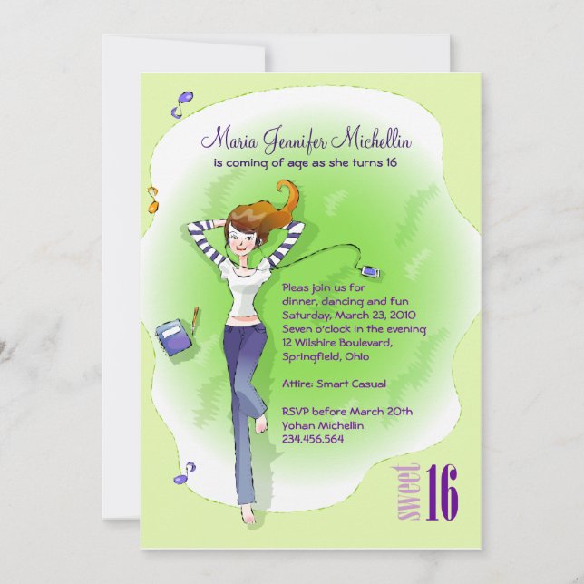 Invitation Cool et frais sucré 16 Anniversaire Fête Invitatio (Devant)