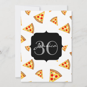 Invitation Cool et fun pizza tranches motif Monogram blanc