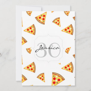 Invitation Cool et fun pizza tranches motif Monogram blanc