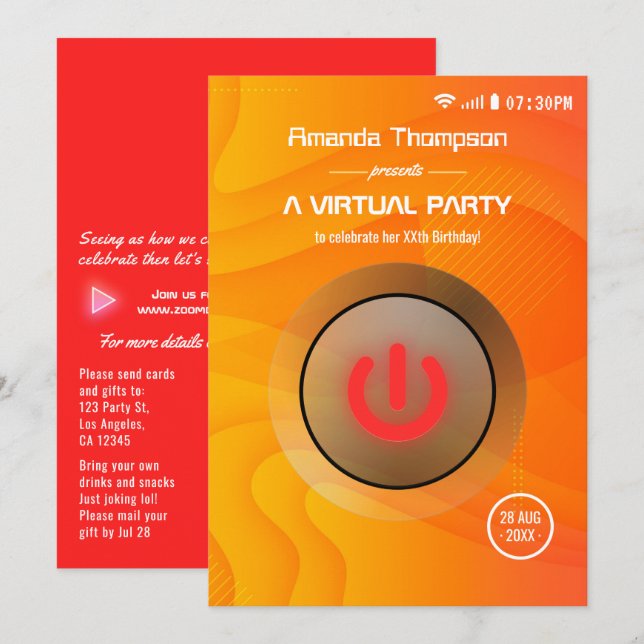 Invitation Cool été fête virtuelle d'anniversaire (Devant / Derrière)
