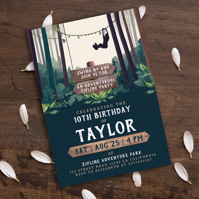 Invitation Cool Forêt Zipline Anniversaire Aventure en plein  (Créateur téléchargé)