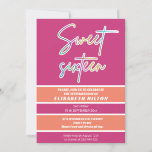 Invitation Cool fun néon typographie rayures doux 16