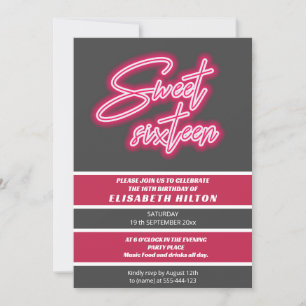 Invitation Cool fun néon typographie rayures doux 16