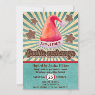 Invitation Cool fun retro santa hat échange de biscuit