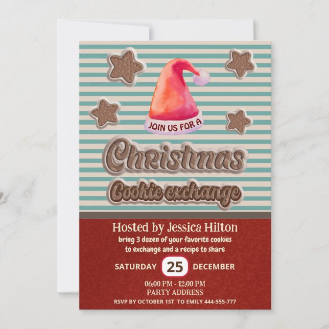 Invitation Cool fun retro santa hat échange de biscuit (Devant)