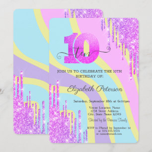 Invitation Cool Glitter Drips Groovy 10e Anniversaire