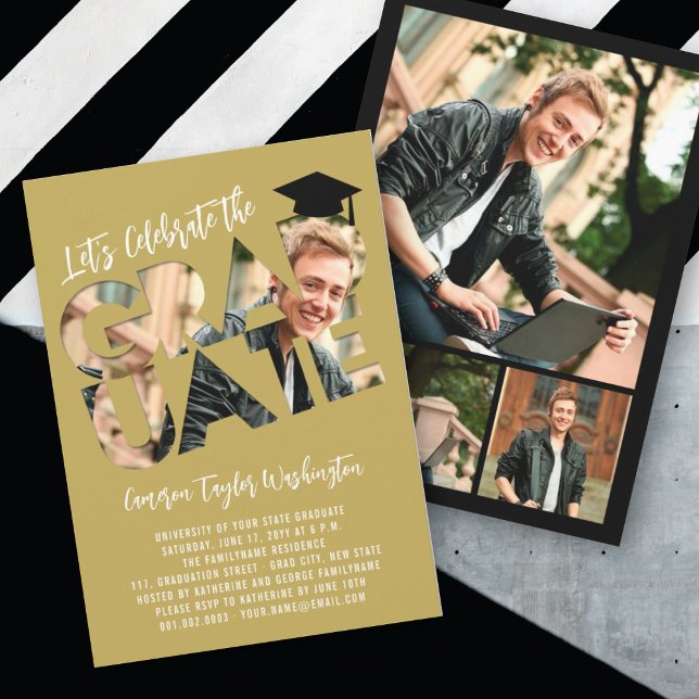 Invitation Cool Graduate Cutout Photo Moderne Graduate Party (Créateur téléchargé)